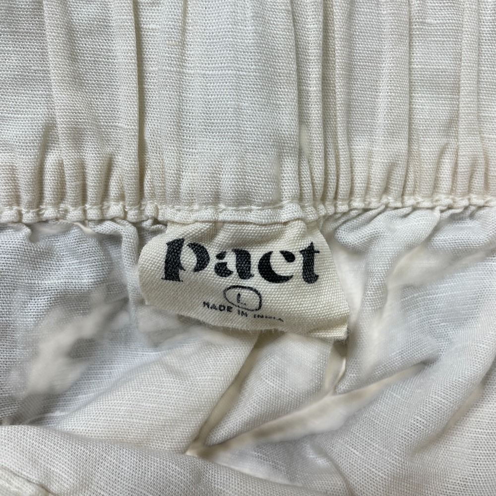 Pact Large Elastic Waist Pull On Beige Cotton Pants Wide Leg‎ Cropped - Picture 2 of 6
